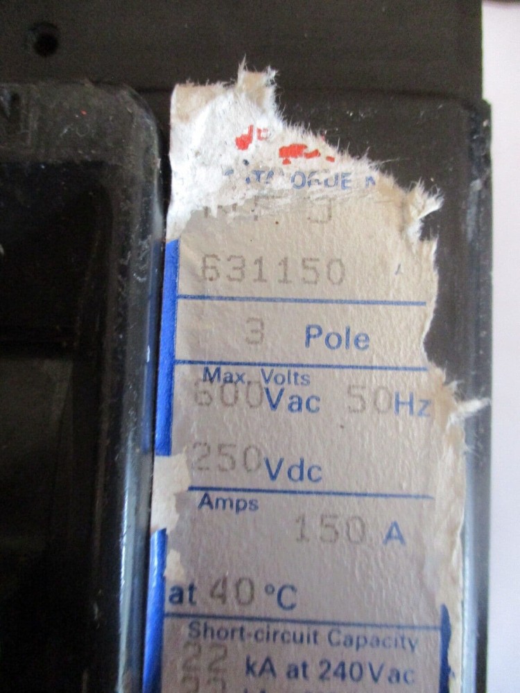 FEDERAL ELECTRIC NFJ631150 150 AMP TRIPLE POLE MCCB CIRCUIT BREAKER