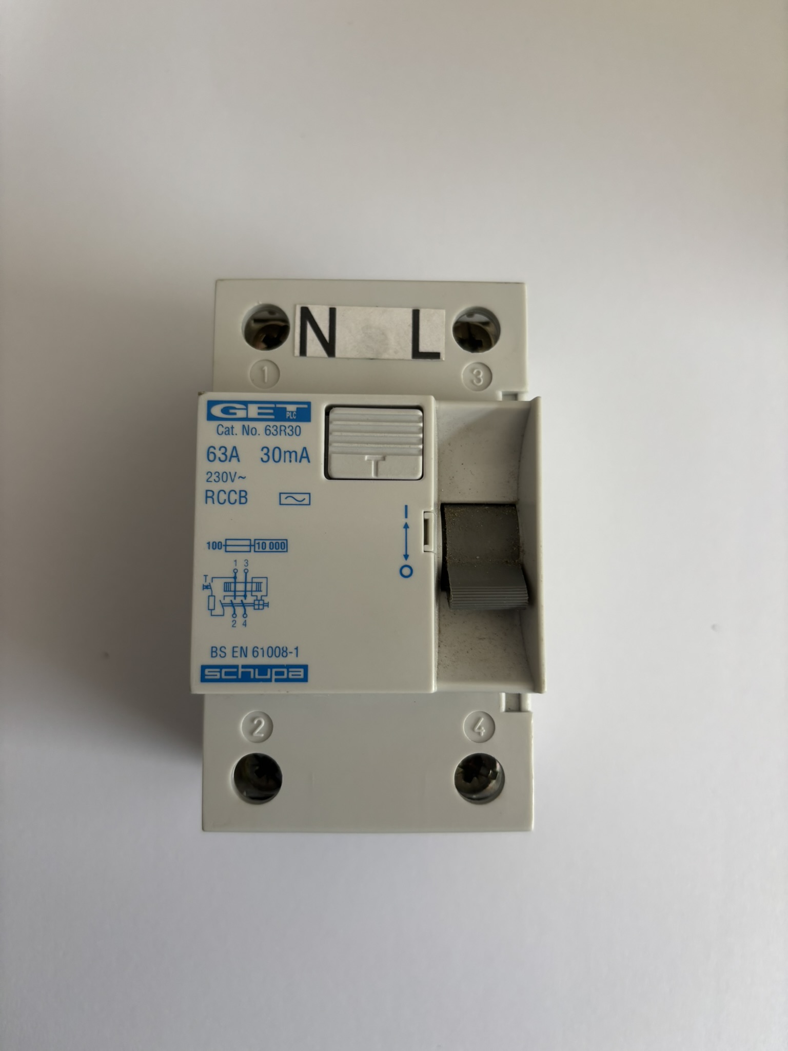 GET SCHUPA 63 AMP 30mA 63R30 DOUBLE POLE RCCB CIRCUIT BREAKER