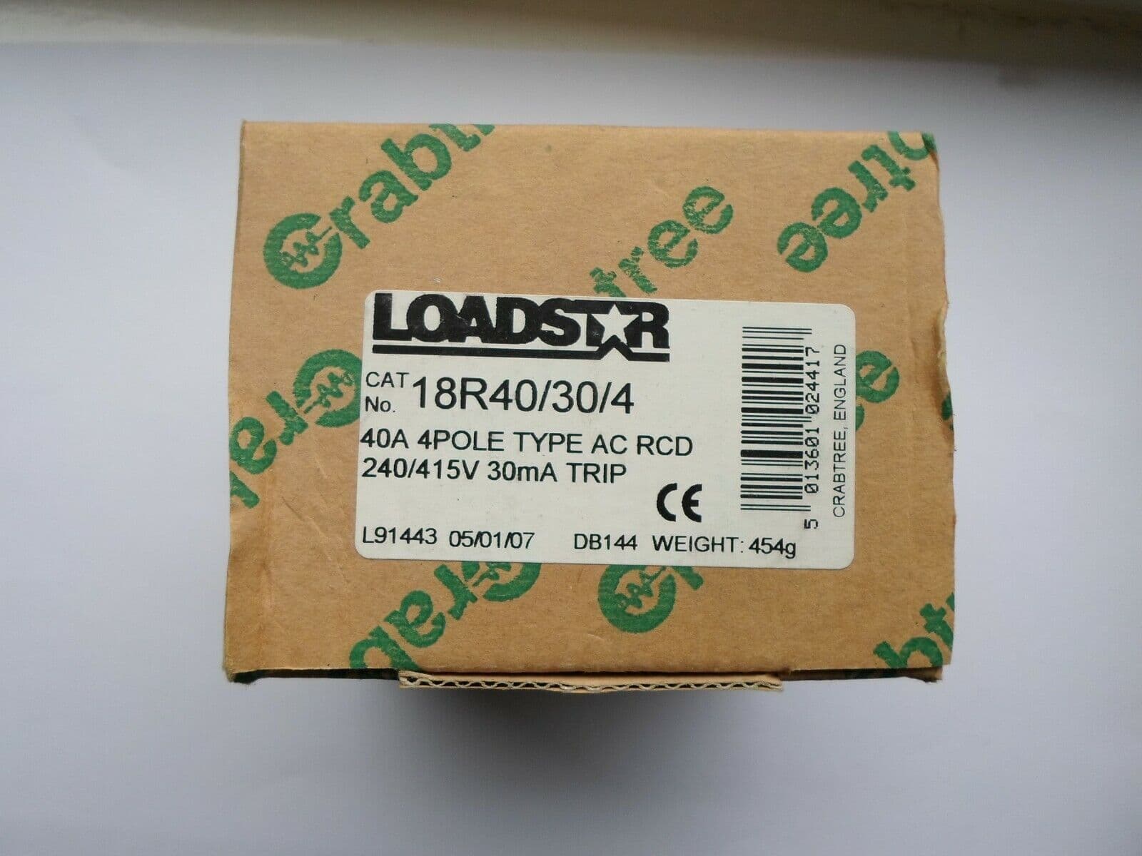 CRABTREE LOADSTAR 40 AMP 30mA 18R40/30/4 RCD CIRCUIT BREAKER