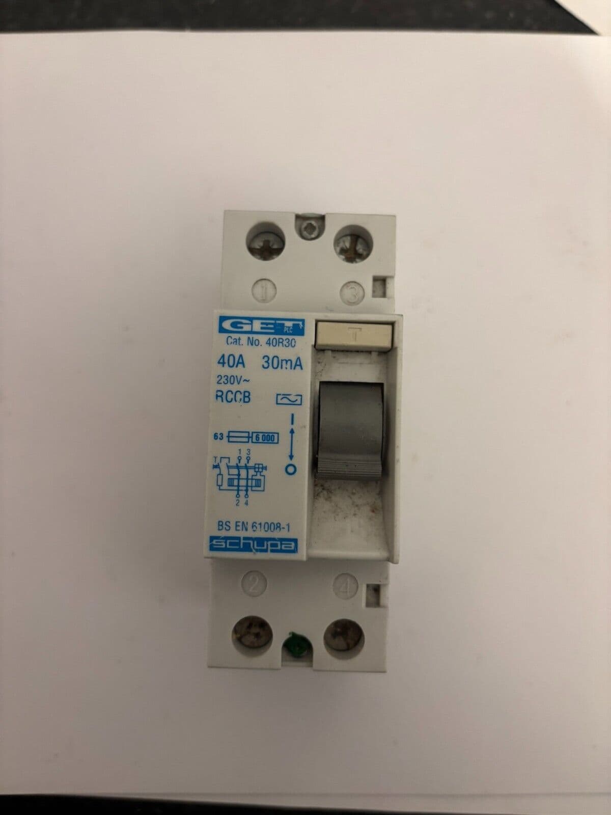 GET SCHUPA 40 AMP 30mA 40R30 DOUBLE POLE RCCB CIRCUIT BREAKER