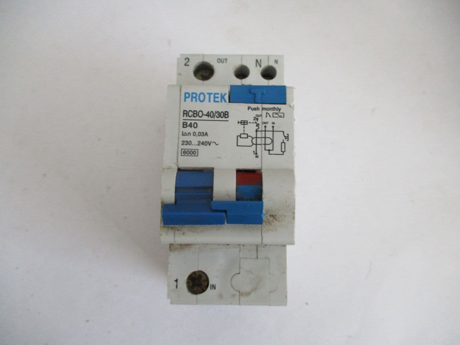 PROTEK B40 40 AMP 30mA RCBO-40/30B DOUBLE POLE RCD CIRCUIT BREAKER