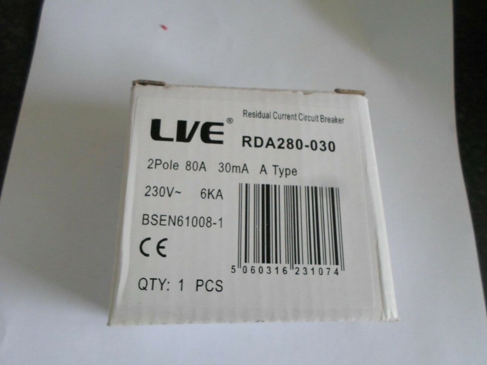 NEW LVE 80 AMP 30mA RDA280-030 HIGH IMMUNITY RCCB CIRCUIT BREAKER